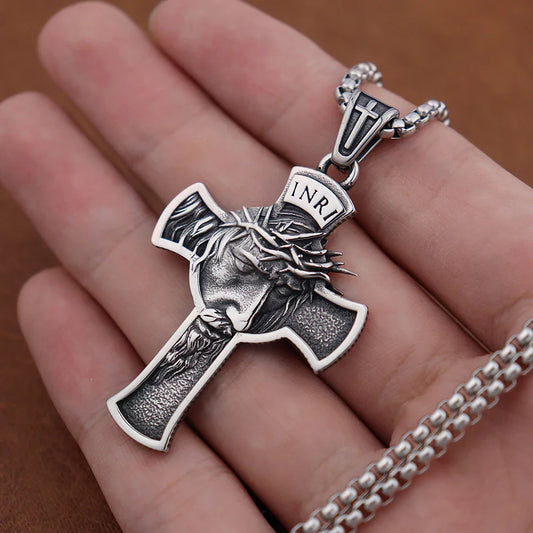 Retro Christian Jesus Cross Pendant Necklace – 316L Stainless Steel Classic Jewelry for Men & Women