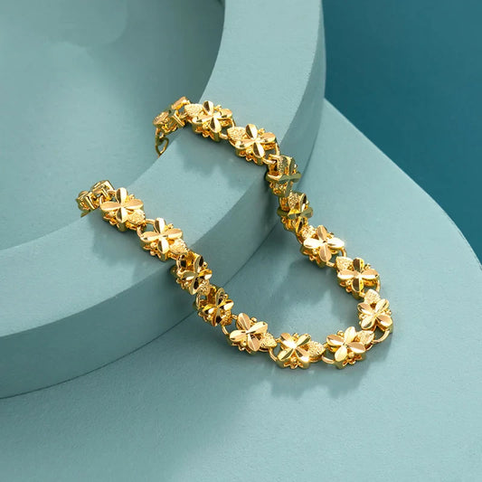 Fashionable Lucky Four-Leaf Clover Gold Bracelet – Elegant 6mm Jewelry Gift for Women
