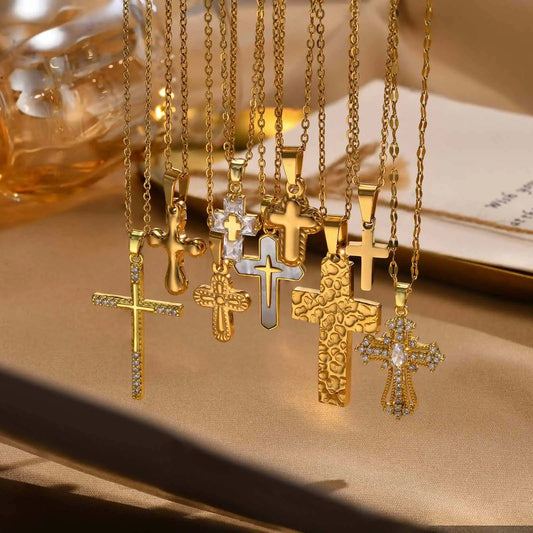 Vnox Christian Cross Pendant Necklace – Classic Gold-Plated Stainless Steel Jewelry for Men & Women