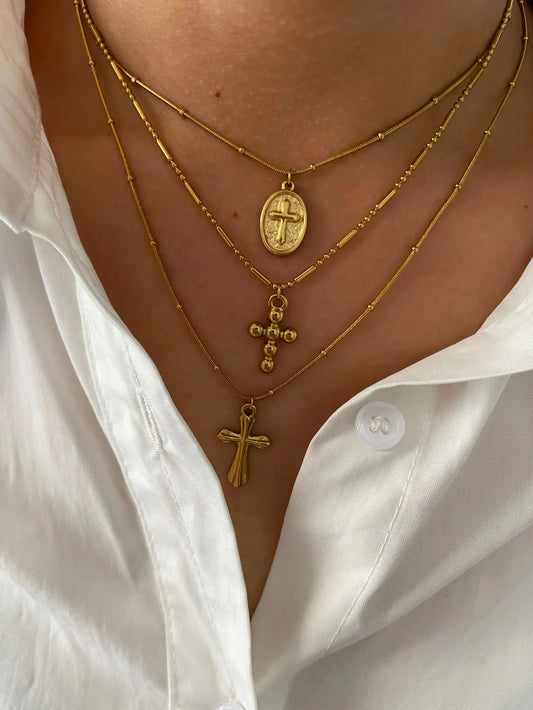 Peri'sbox Waterproof Stainless Steel Bead Disc Cross Pendant Necklace – Simple Women’s Fashion Jewelry Gift