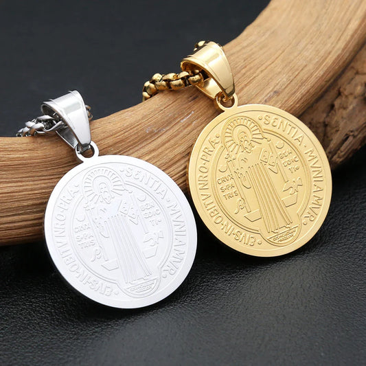 Saint Benedict Cross Pendant Necklace – 316L Stainless Steel Catholic Exorcism & Prayer Jewelry