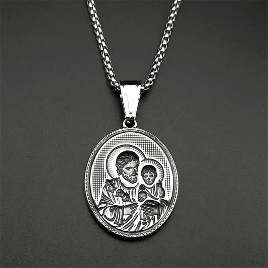 Saint Joseph Medal Necklace – Gold Stainless Steel Christian Amulet for Men & Women