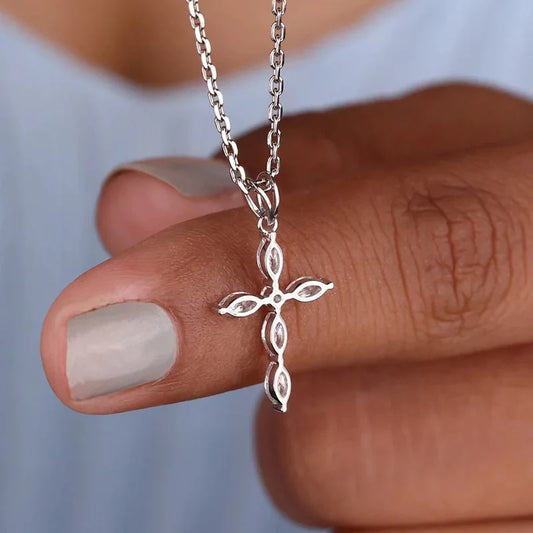 Luxury Stainless Steel Crystal Cross Pendant Necklace – Elegant Christian Jewelry for Women