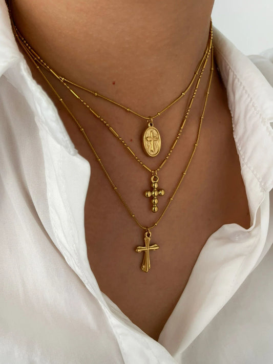 Peri'sbox Waterproof Stainless Steel Bead Disc Cross Pendant Necklace – Simple Women’s Fashion Jewelry Gift