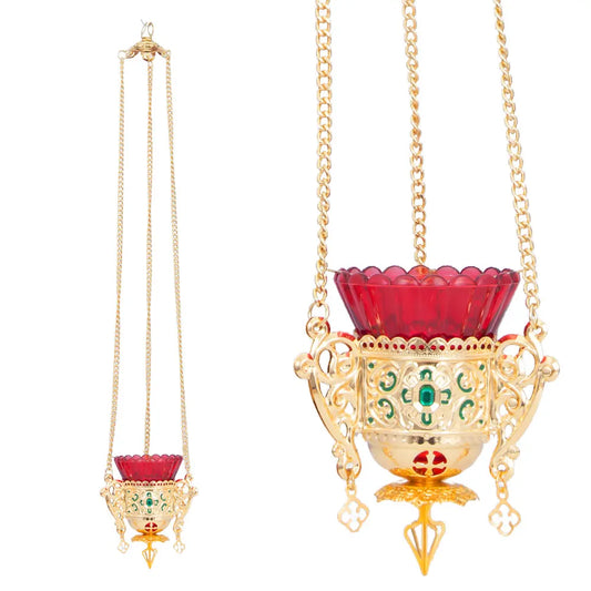 HTISOK Orthodox Hanging Oil Lamp – Red Glass Vigil Lamp for Religious Ceremonies & Daily Use