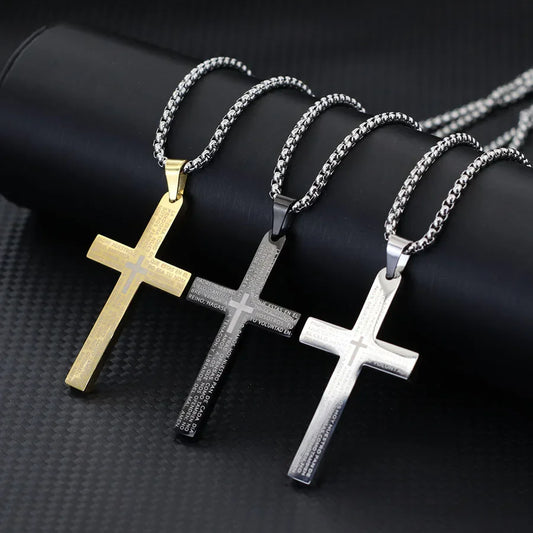 Classic Stainless Steel Cross Necklace for Men – 24-Inch Long Pendant, Hip-Hop Rock Style