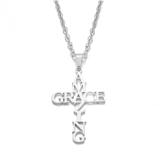 XY New Fashion Amazing Grace Necklace – Stainless Steel Christian Jewelry for Men
