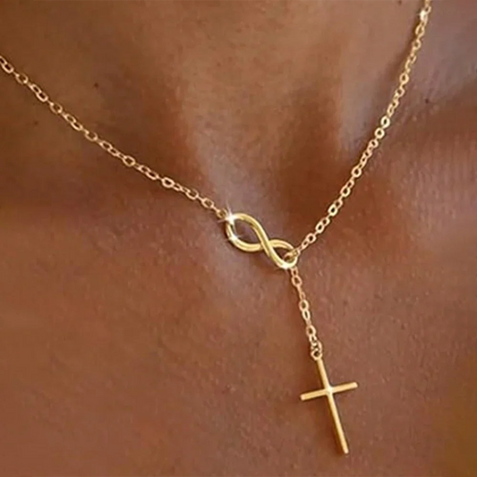 DGIDDK Stainless Steel Infinite Lucky 8 Cross Pendant Y Necklace – Anti-Allergy Faith Forever Jewelry for Women