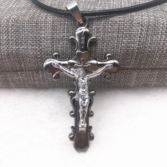 Gothic Jesus Cross Pendant Necklace – Gunblack/Bronze Plated Titanium Steel for Men