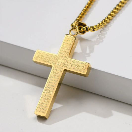 Stainless Steel The Lord's Prayer Cross Pendant Necklace – Christian Jewelry for Men & Women