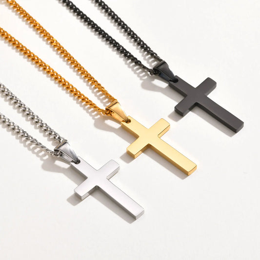 Casual Cross Pendant Necklace – Waterproof Stainless Steel Jewelry for Men & Boys