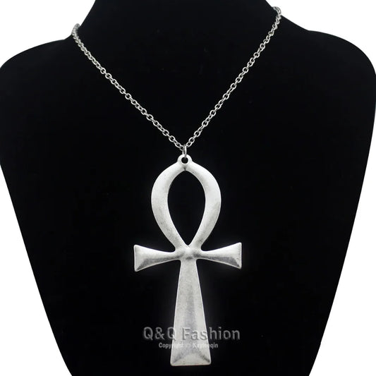 RechicGu Vintage Egyptian Ankh Cross Pendant – Long Chain Choker Necklace for Men & Women