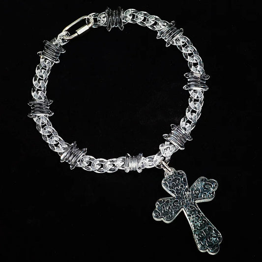 Trendy Acrylic Transparent Big Jesus Christ Cross Pendant Necklace – Hip-Hop Bramble Wire Chain for Men