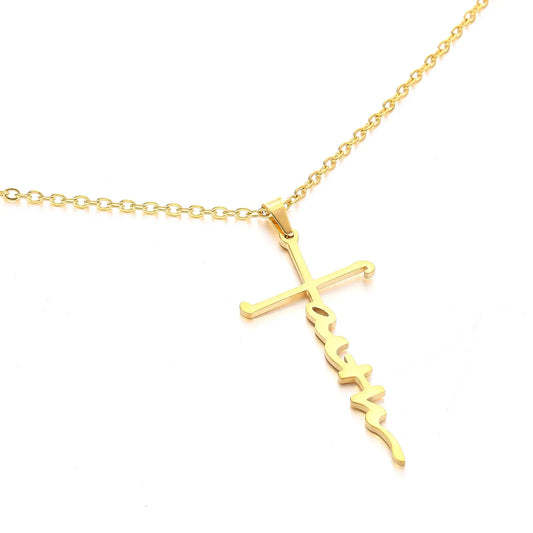 Stainless Steel "Faith God Amazing" Cross Pendant Necklace – Christian Letter Jewelry for Daily Inspiration