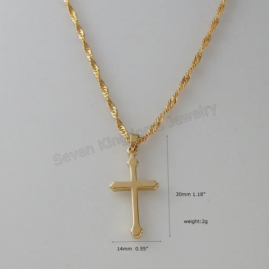 Yellow Gold Color Water Wave Chain Necklace – Plain Surface Jesus Cross God Pendant (45cm)